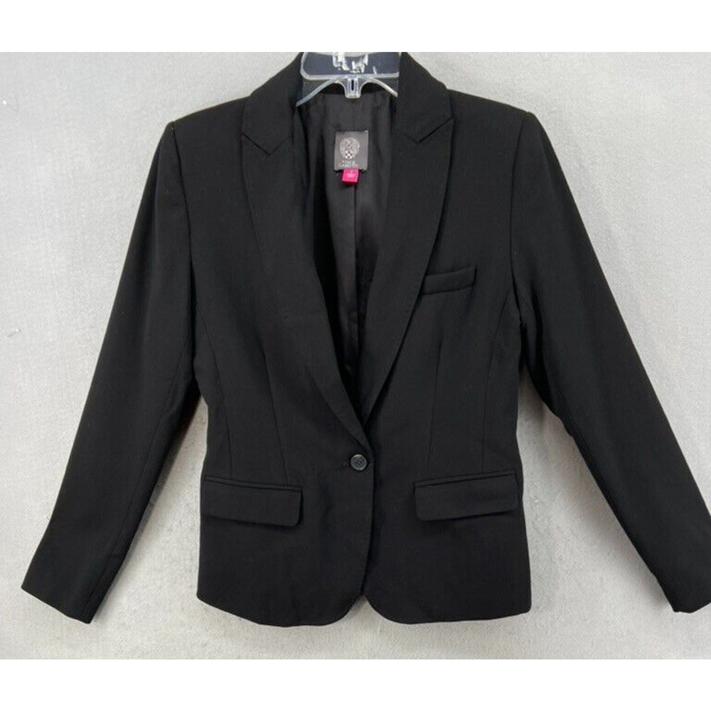 Vince Camuto Blazer Jacket Womens Sz 2 One Button Black Lined Pockets
